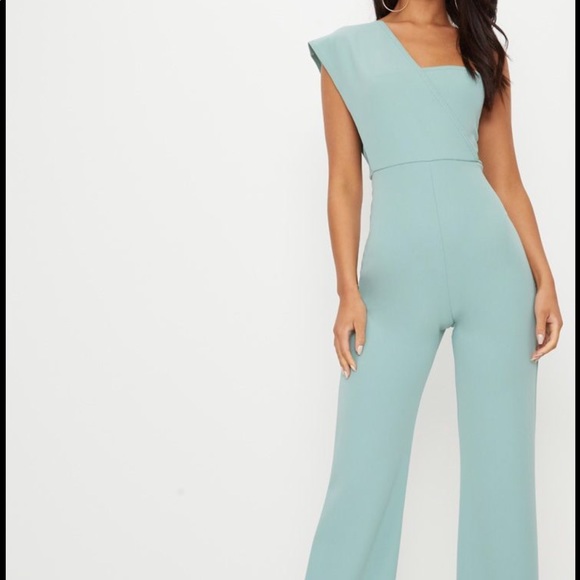 PrettyLittleThing Other - Mint Off the Shoulder Jumpsuit